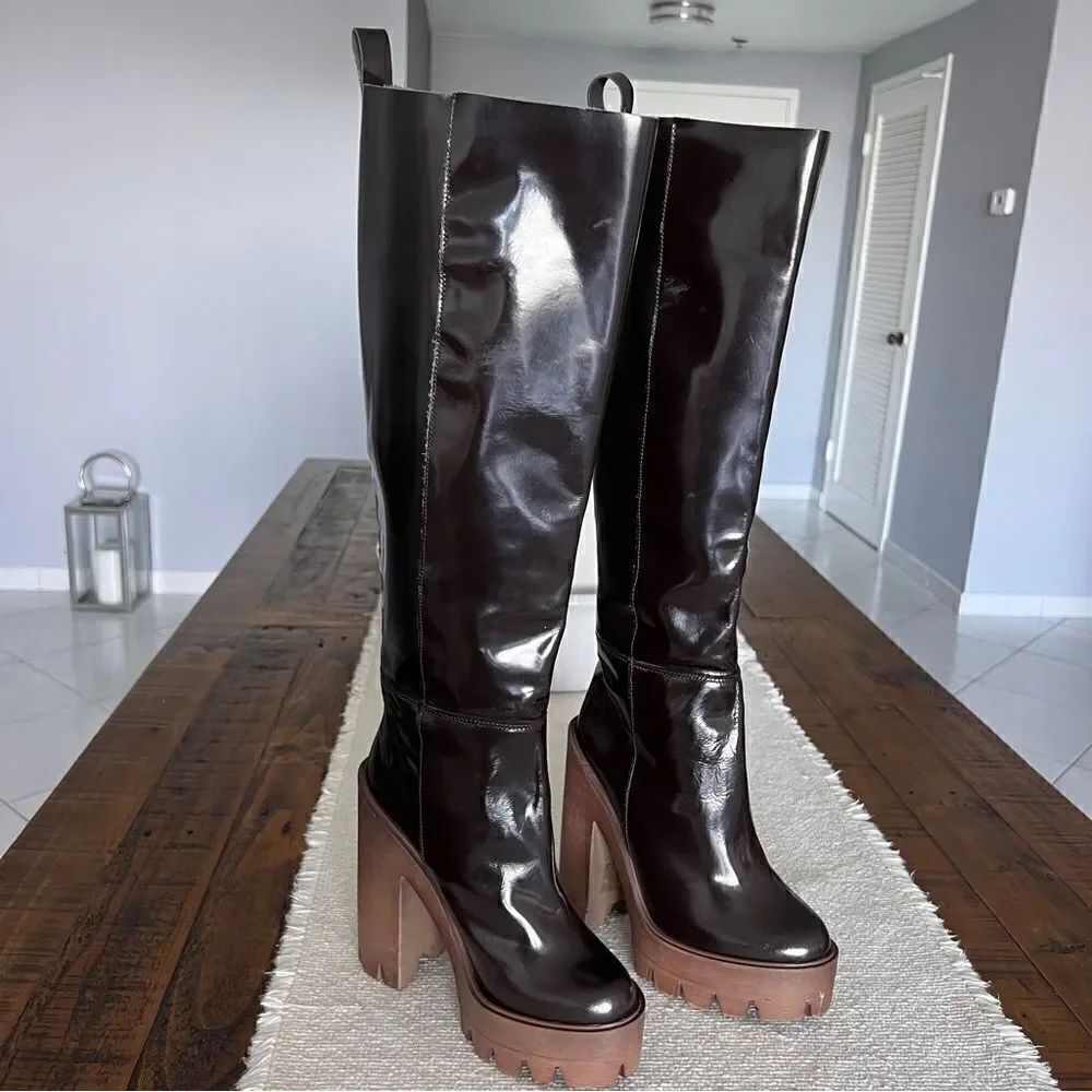 STIÚ Cindy Knee-High Platform Boot Brown Color Size 36.